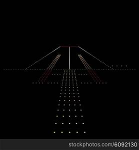 Luminous night landing lights Airport. Vector illustration.
