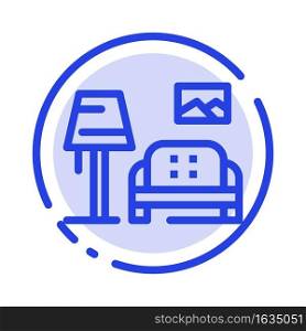 Lump, Room, Sofa, Gallery Blue Dotted Line Line Icon