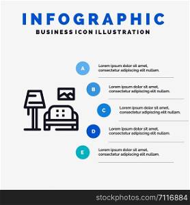 Lump, Room, Sofa, Gallery Blue Infographics Template 5 Steps. Vector Line Icon template