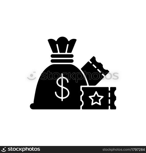 Lump-sum payment black glyph icon. One-time cash payout. Lottery winning. Collecting jackpot at once. One single payment. Silhouette symbol on white space. Vector isolated illustration. Lump-sum payment black glyph icon