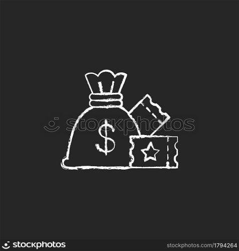 Lump-sum payment chalk white icon on dark background. One-time cash payout. Lottery winning. Collecting jackpot at once. One single payment. Isolated vector chalkboard illustration on black. Lump-sum payment chalk white icon on dark background
