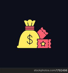 Lump-sum payment RGB color icon for dark theme. One-time cash payout. Collecting jackpot at once. Isolated vector illustration on night mode background. Simple filled line drawing on black. Lump-sum payment RGB color icon for dark theme