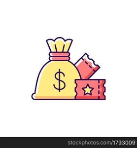 Lump-sum payment RGB color icon. One-time cash payout. Lottery winning. Collecting jackpot at once. One single payment. Distributing money. Isolated vector illustration. Simple filled line drawing. Lump-sum payment RGB color icon