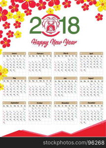 Lunar calendar, Chinese calendar for happy New Year 2018 year of the dog.