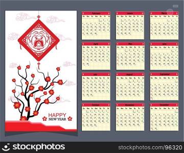 Lunar calendar, Chinese calendar for happy New Year 2018 year of the dog.