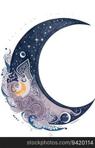Lunar Phases Delicacy  Intricate Watercolor Outline Tattoo Design with Crescent Moon