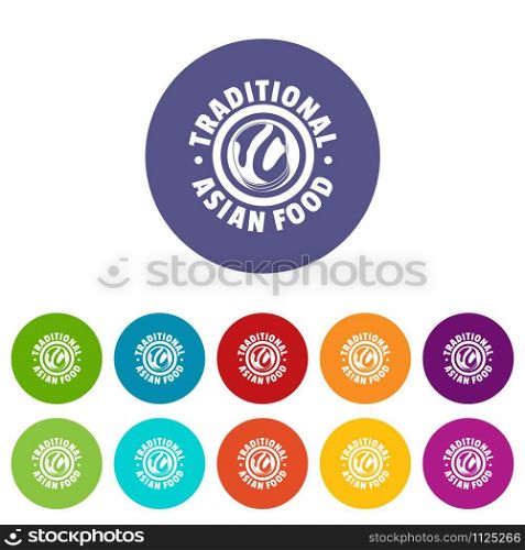 Lunch asian food icons color set vector for any web design on white background. Lunch asian food icons set vector color