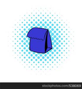 Lunch bag icon in comics style on a white background. Lunch bag icon, comics style