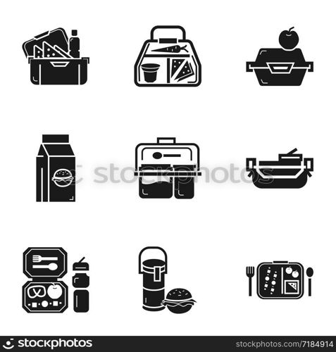 Lunch bag icon set. Simple set of 9 lunch bag vector icons for web design isolated on white background. Lunch bag icon set, simple style