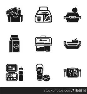 Lunch bag icon set. Simple set of 9 lunch bag vector icons for web design isolated on white background. Lunch bag icon set, simple style