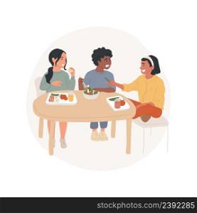 Lunch break isolated cartoon vector illustration Students sit with trays in canteen, having healthy lunch, school break, children talking and laughing, socialization time vector cartoon.. Lunch break isolated cartoon vector illustration
