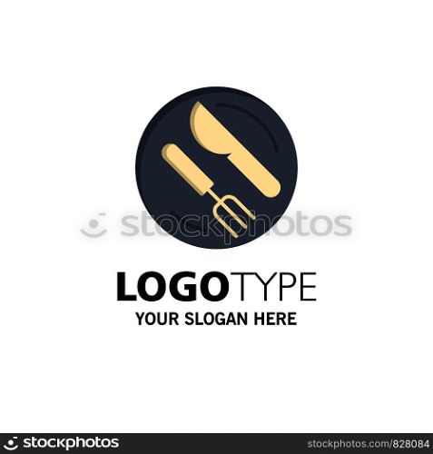Lunch, Dish, Spoon, Knife Business Logo Template. Flat Color