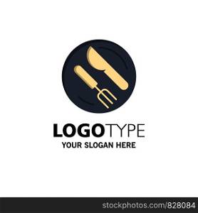 Lunch, Dish, Spoon, Knife Business Logo Template. Flat Color