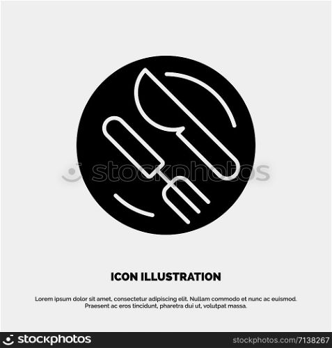 Lunch, Dish, Spoon, Knife Solid Black Glyph Icon
