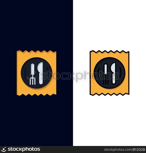 Lunch, Hotel, Knife, Table Icons. Flat and Line Filled Icon Set Vector Blue Background