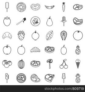 Lunch icons set. Outline style of 36 lunch vector icons for web isolated on white background. Lunch icons set, outline style