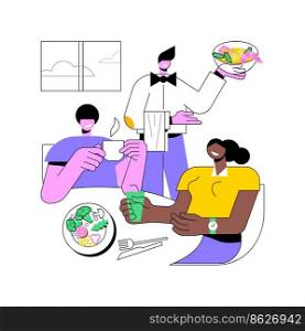 Lunch with colleagues isolated cartoon vector illustrations. Smiling colleagues having lunch in the cafe, people lifestyle, eating out in restaurant, waiter takes the order vector cartoon.. Lunch with colleagues isolated cartoon vector illustrations.