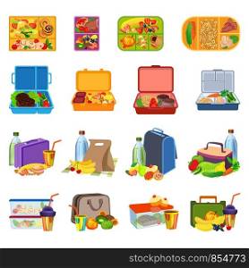 Lunchbox icons set. Cartoon set of lunchbox vector icons for web design. Lunchbox icons set, cartoon style