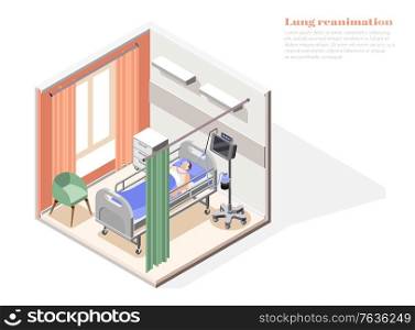 Lung illness treatment concept with reanimation symbols isometric vector illustration