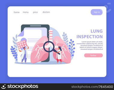 Lung inspection page design with treatment symbols flat vector illustration