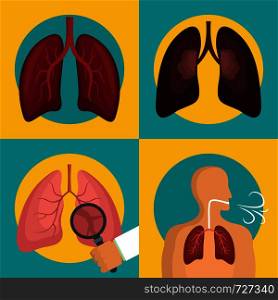 Lung organ human breathing icons set. Flat illustration of 4 lung organ human breathing vector icons for web. Lung organ human breathing icons set flat style