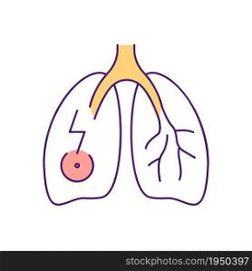 Lung pain RGB color icon. Respiratory problem. Chronic bronchitis. Health care issue. Internal organ acute pain. Pulmonary disease. Isolated vector illustration. Simple filled line drawing. Lung pain RGB color icon