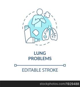 Lung problems blue concept icon. Respiratory disease. Bronchitis symptom. Chronic asthma. Physiotherapy abstract idea thin line illustration. Vector isolated outline color drawing. Editable stroke. Lung problems blue concept icon