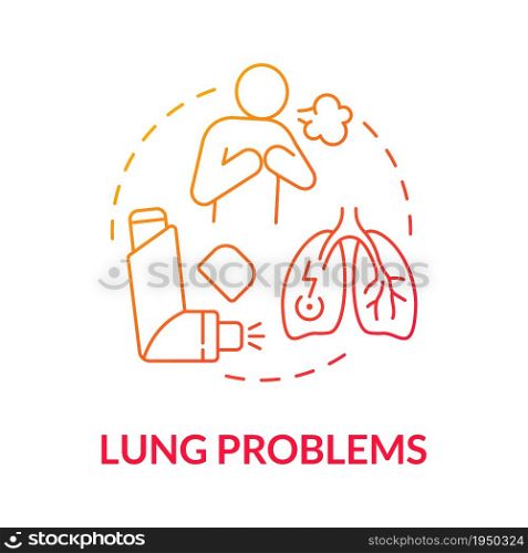 Lung problems gradient red concept icon. Respiratory disease. Bronchitis symptom. Chronic asthma. Physiotherapy abstract idea thin line illustration. Vector isolated outline color drawing. Lung problems gradient red concept icon