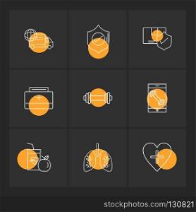 lungs , food , sheild , truck , fitness , protect , heart , fruits , medical , icon, vector, design,  flat,  collection, style, creative,  icons