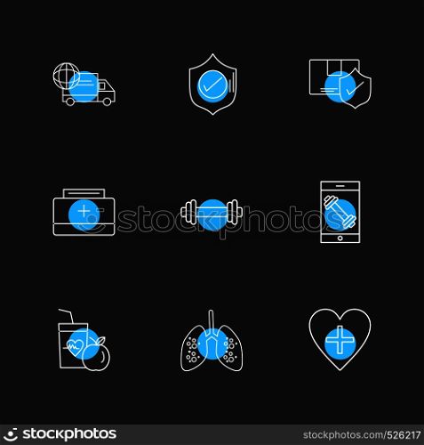 lungs , food , sheild , truck , fitness , protect , heart , fruits , medical , icon, vector, design, flat, collection, style, creative, icons