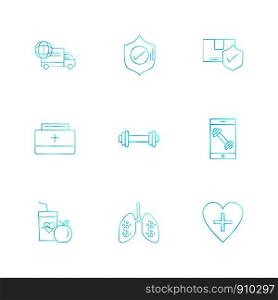 lungs , food , sheild , truck , fitness , protect , heart , fruits , medical , icon, vector, design, flat, collection, style, creative, icons