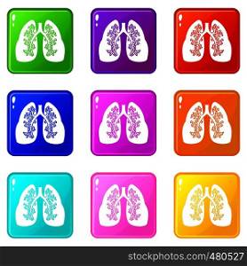Lungs icons of 9 color set isolated vector illustration. Lungs set 9