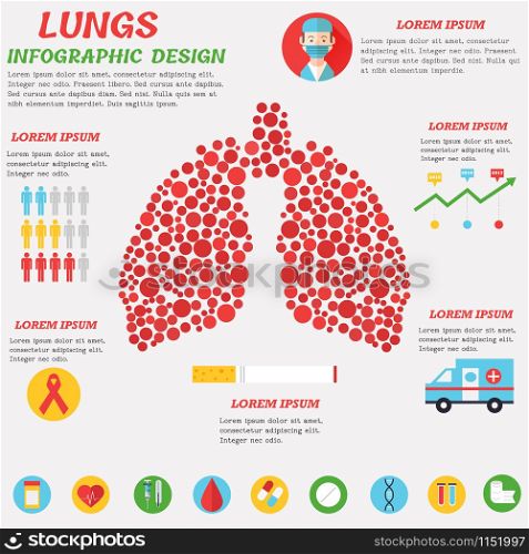 Lungs Infographic design with text and set of flat icons. Lungs Infographic design with set of icons