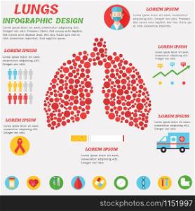 Lungs Infographic design with text and set of flat icons. Lungs Infographic design with set of icons