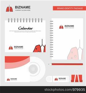Lungs Logo, Calendar Template, CD Cover, Diary and USB Brand Stationary Package Design Vector Template