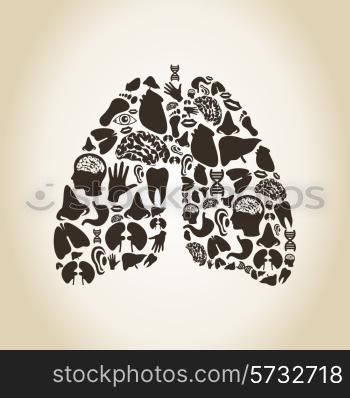 Lungs made of body parts. A vector illustration