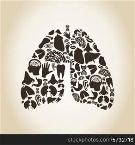 Lungs made of body parts. A vector illustration