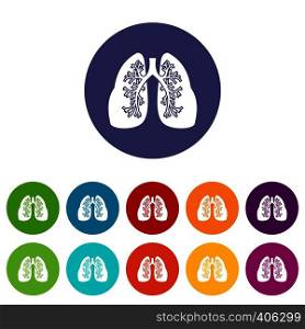 Lungs set icons in different colors isolated on white background. Lungs set icons