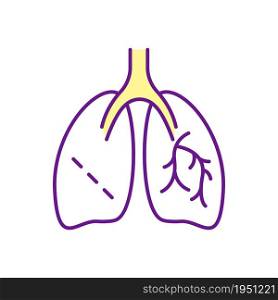 Lungs surgery RGB color icon. Medical operation. Cancer surgical treatment. Pulmonary manipulation. Respiratory rehabilitation. Isolated vector illustration. Simple filled line drawing. Lungs surgery RGB color icon