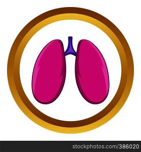 Lungs vector icon in golden circle, cartoon style isolated on white background. Lungs vector icon