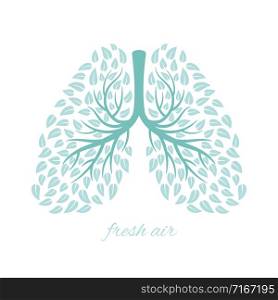Lungs with foliage. Healthy ecological lungs with leaves anti tuberculosis concept vector illustration. Lungs with foliage