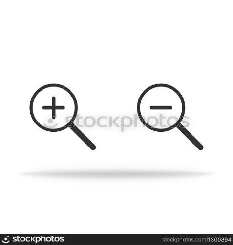 Lupe icon in miminalism. Magnifier with shadow to zoom in or zoom out. Vector EPS 10