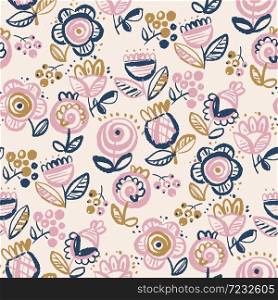 Lush abstract flowers seamless pattern for background, wrap, fabric, textile, wrap, surface, web and print design. Decorative rustic vibes fabric repeatable motif
