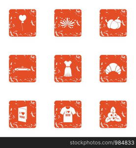 Lust icons set. Grunge set of 9 lust vector icons for web isolated on white background. Lust icons set, grunge style