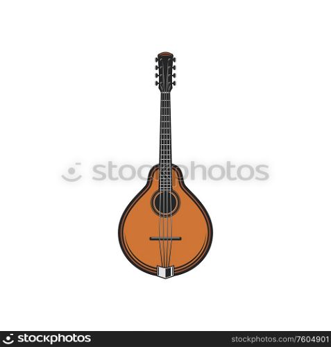 Lute string musical instrument isolated. Vector domra or sitar banjo guitar symbol. Guitar, domra or sitar musical instrument isolated