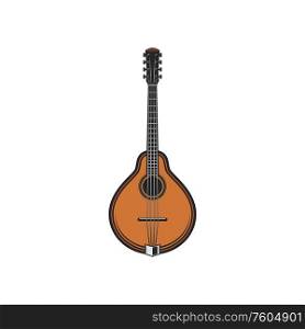 Lute string musical instrument isolated. Vector domra or sitar banjo guitar symbol. Guitar, domra or sitar musical instrument isolated