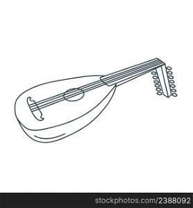 Lute stringed plucked musical instrument isolated object. Solo instrument with beautiful sounding music vector illustration. Icon doodle style. Lute stringed plucked musical instrument isolated object