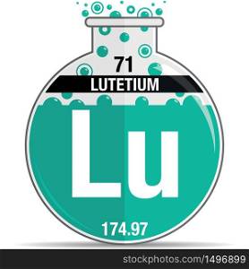 Lutetium symbol on chemical round flask. Element number 71 of the Periodic Table of the Elements - Chemistry. Vector image