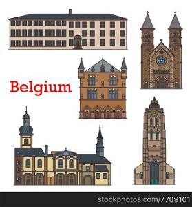 Luxembourg landmarks, architecture buildings, vector travel sightseeing. Basilica of Saint Willibrord at Echternach, Grand Duchy and city hall Stadhaus of Luxembourg and Jesuit collegium monastery. Luxembourg travel landmarks, Echternach churches