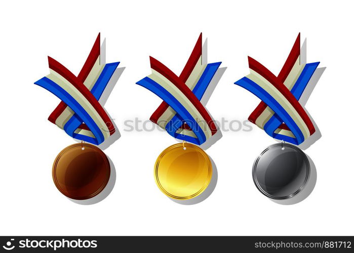 Luxembourg medals in gold, silver and bronze with national flag. Isolated vector objects over white background